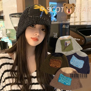 ScottyBear™️那隻熊 韓版INS 古著 復古 保暖冬帽 針織帽 毛帽 貼布設計 帽子 女帽 盆帽 CM133