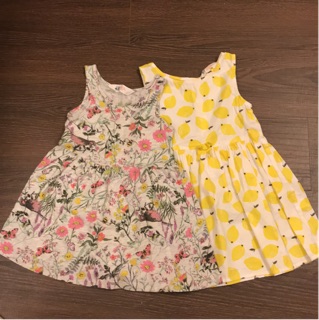 H&M 洋裝1+1檸檬🍋黃+灰色鳥與花無袖洋裝