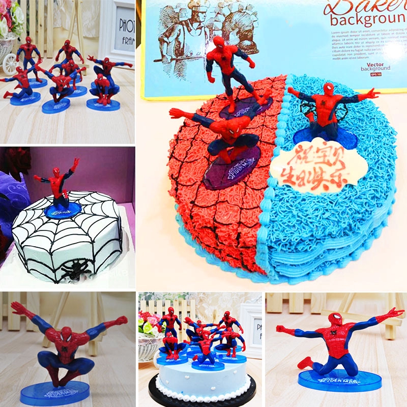 7個一套蜘蛛人蛋糕擺件情景蛋糕裝潢烘焙裝扮生日玩偶公仔模型玩具擺件
