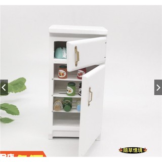 （木質手作，可開門）迷你 模擬 電冰箱 冰箱 冰櫃 食玩 娃娃屋 模型 微縮場景