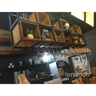 支援客製【免運費】loft工業風鐵藝壁櫃吧檯裝飾吊櫃餐廳懸掛酒櫃實木櫥櫃置物架墻上 墻壁置物架 酒架 酒櫃