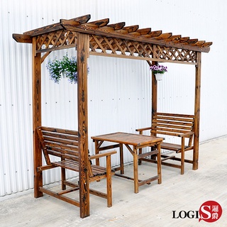 LOGIS｜木屋花園實木亭子廊架桌椅 戶外涼亭 花架盆裁 葡萄架 陽台庭院 庭園椅 景觀花園 FFD95-TA