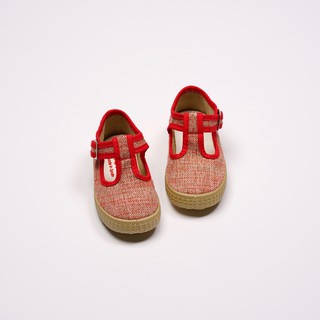 CIENTA 西班牙帆布鞋 紅色 喬治小王子51005 金蔥布料 童鞋 T字款