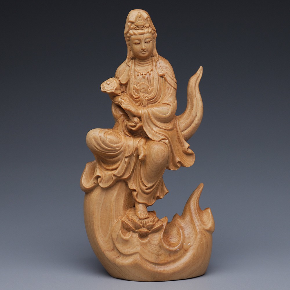 0観世音供養 彫刻工芸品? 崖柏木彫 観音菩薩 開運風水u6 www