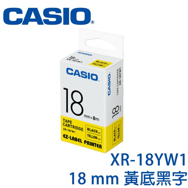 【3CTOWN】含稅開發票 CASIO卡西歐 18mm XR-18YW1 黃底黑字 原廠標籤機色帶