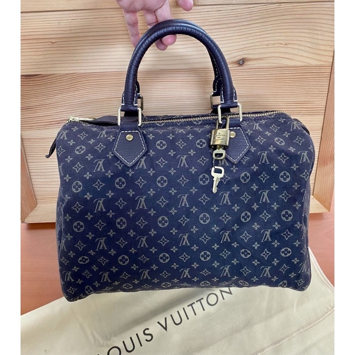 28❤ LV MINILIN speedy 30丹寧牛仔布緹花布棉麻輕量深灰色波士頓包附原廠防塵袋鎖鑰匙保證正品真品25