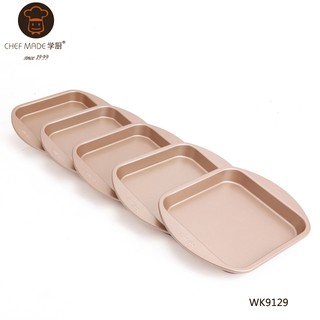 (烘焙廚房)Chefmade學廚WK9129彩虹6寸蛋糕模6吋正方烤模5件套金色方形裸蛋糕烤盤烤模wk9129