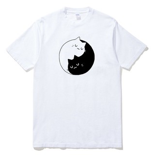 【快速出貨】Yin and Yang Cats 男女短袖T恤 2色 潮T插圖貓咪太極圖形印花