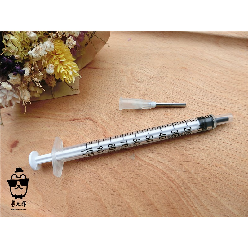 ✨針筒組✨1ml (白色)針筒+(短粗)平口針頭【墨大哥】塑膠針筒/工業用針筒/平口針頭/平頭針 實驗器材 墨水分裝