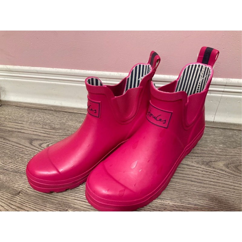 Miolla 英國品牌Joules 桃紅色透明雨滴短筒雨鞋/雨靴