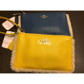 🇺🇸 美國原裝 COACH 64709 亮黃色 2016年 限量羊棉邊 皮革手拿包 零錢包