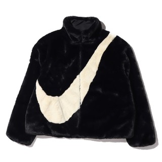 NIKE 女款 W FAUX FUR JACKET BIG SWOOSH 黑白【A-KAY0】【CU6559-010】