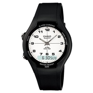 【KAPZZ】CASIO卡西歐經典雙顯示錶款LCD時間顯示，可同時顯示兩地時間AW-90H-7B