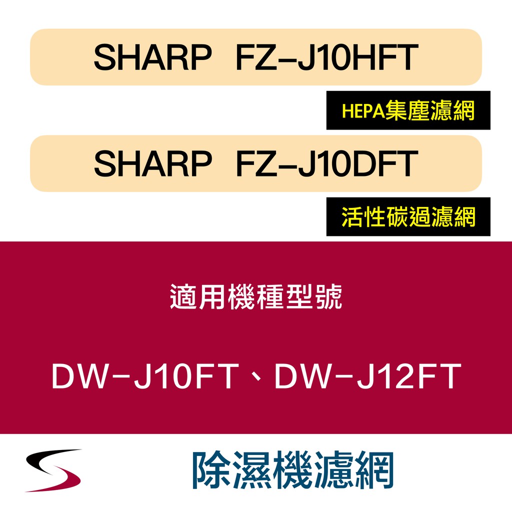 【原廠套組】夏普 FZ-J10HFT＋FZ-J10DFT 除濕機濾網 DW-J10FT、DW-J12FT（附發票）