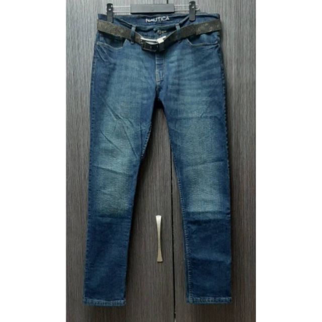 （客訂勿下標）正品NAUTICA  男藍色彈性錐形刷色牛仔長褲W34/L32