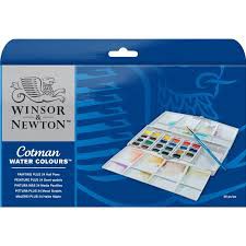 Winsor&amp;newton 塊狀24色 附筆 寫生 盒裝水彩 cotman 學生級 24色 溫莎牛頓 0390376