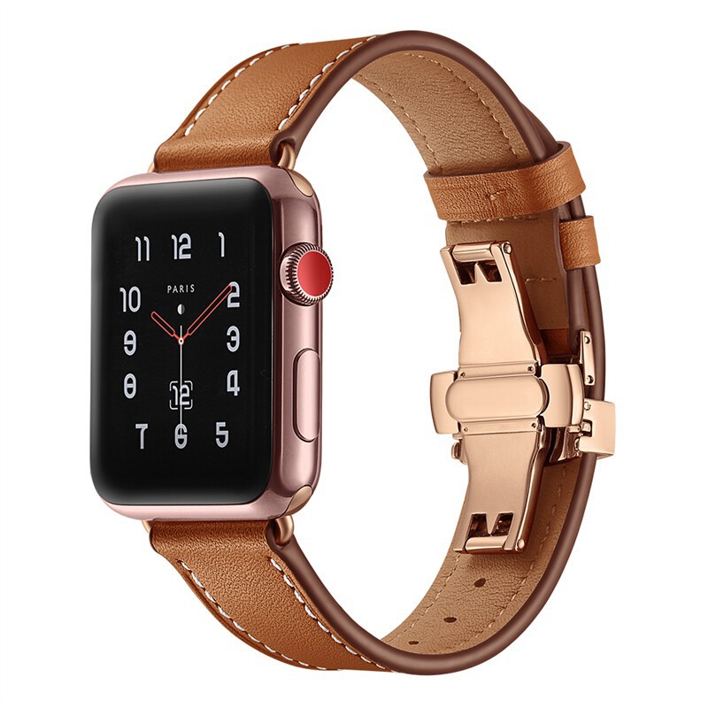 蘋果手錶 Apple Watch 蘋果錶帶  Series4 棕色 玫瑰金 蝴蝶扣 真皮手錶带 44mm