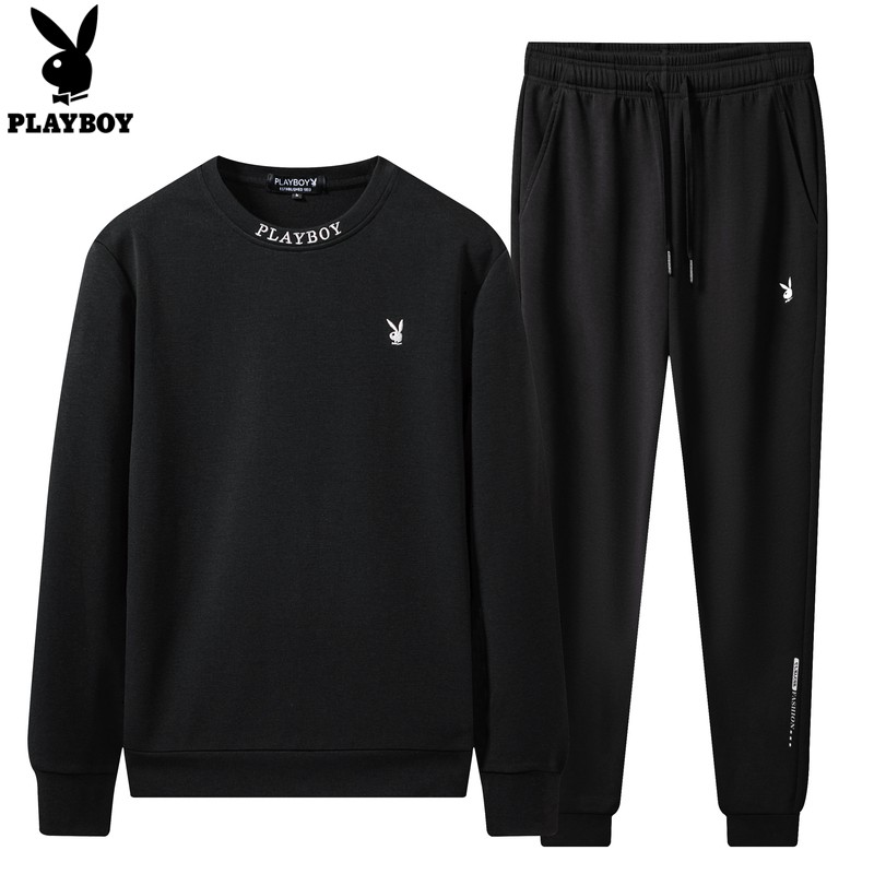 Playboy花花公子休閒套裝男ins潮流純色運動服寬鬆舒適運動服青年兩件套 蝦皮購物