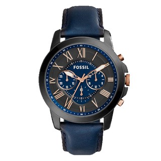 FOSSIL FS5061 三眼石英男錶 皮革錶帶 黑剛X深藍 防水 羅馬數字 國隆手錶專賣店