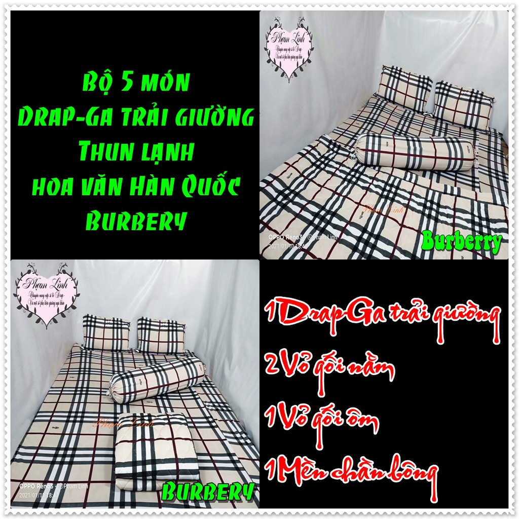 [5 件套] 韓式圖案 4 向冷絎縫棉床單和床上用品套裝 [Burberry]