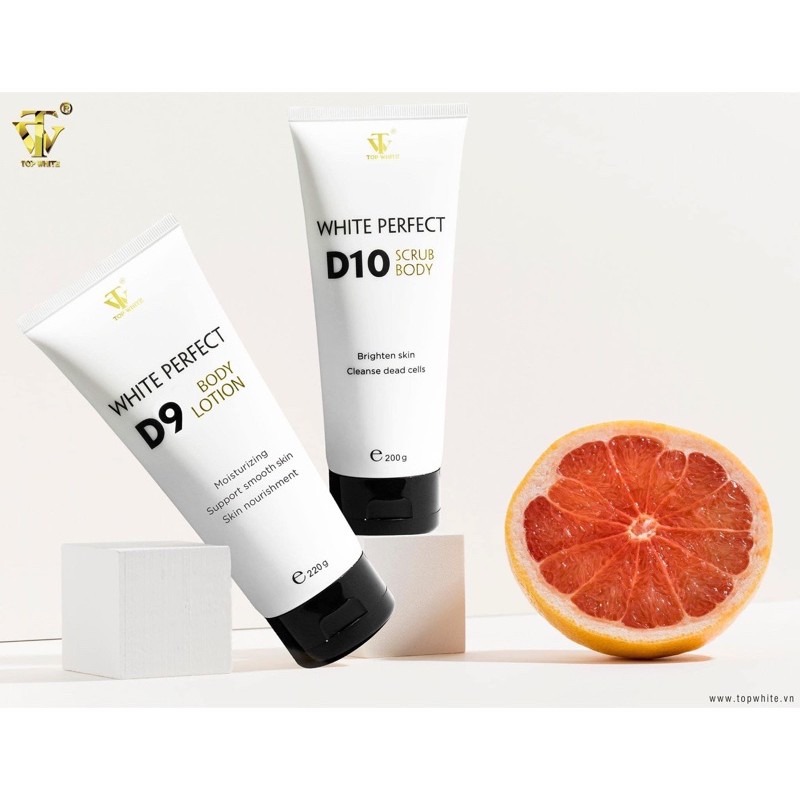 Top White 2瓶組1.D9保濕身體乳液2.D10去角質（臉部及身體可用）