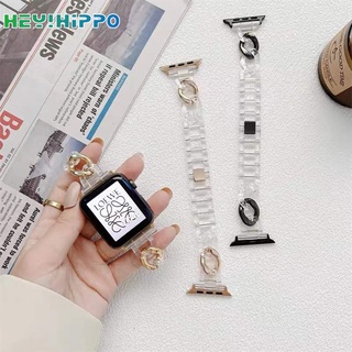 時尚單排鏈適用蘋果智能手錶系列7/6/SE/5透明金屬環錶帶適用iwatch 45/44/42/41/40/38mm