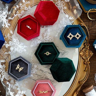 六角形天鵝絨首飾盒戒指收納盒結婚戒指展示女士耳環包裝