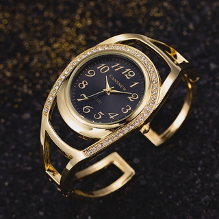Jam Tangan 豪華玫瑰金模擬不銹鋼圓形錶盤水鑽女士手錶經典復古石英女士手鍊手錶直郵