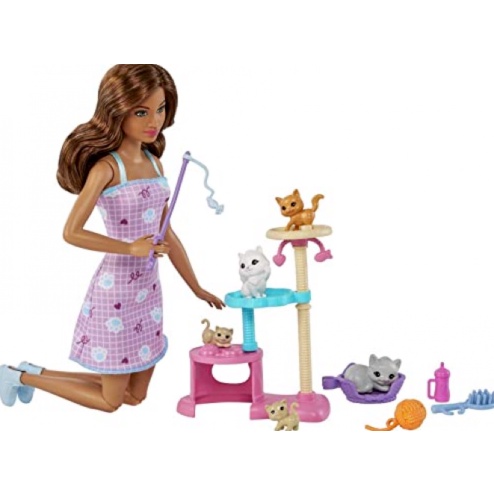 Mattel-Barbie 芭比娃娃-芭比貓咪公寓(內含芭比娃娃及5隻小貓咪跳台刷子)