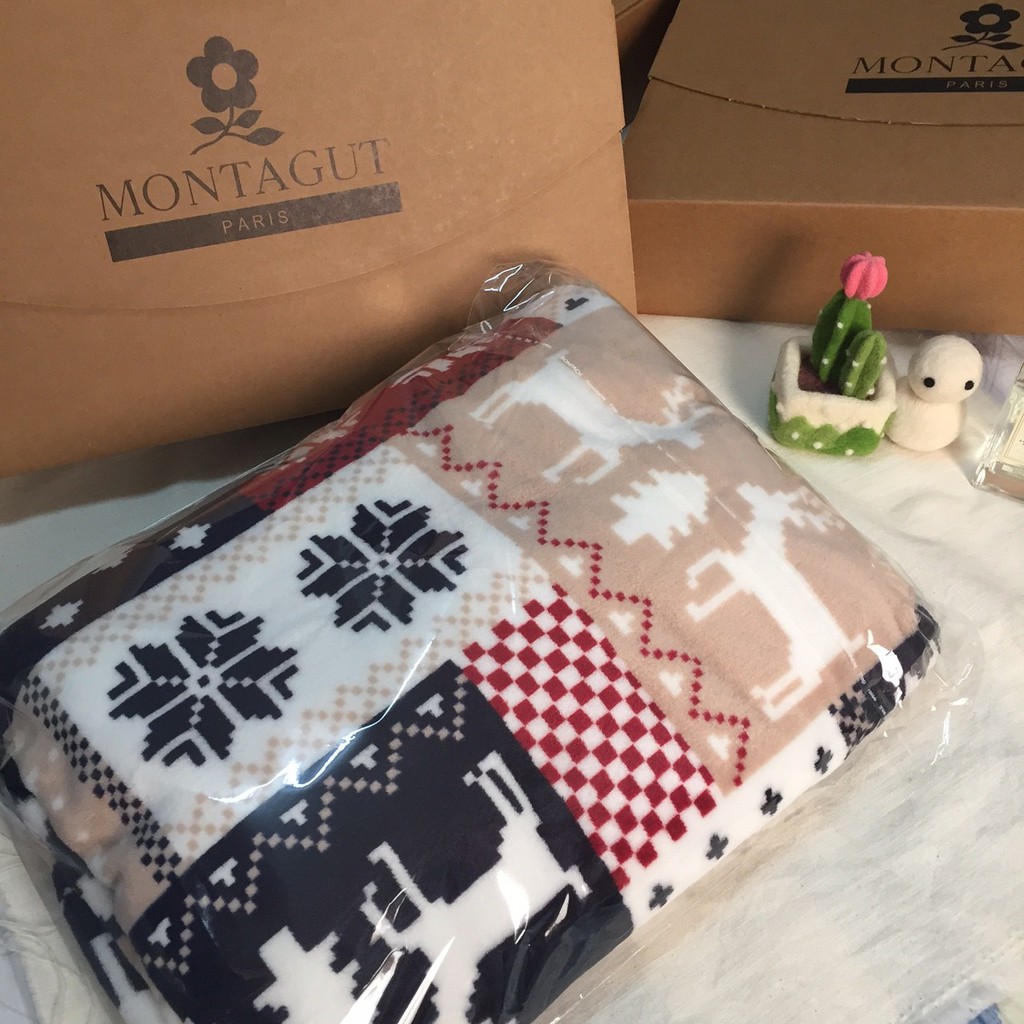 【現貨餘1】法國MONTAGUT 聖誕麋鹿 法蘭絨單層毯 毯子 冷氣毯 毛毯 法蘭絨毯 沙發毯 交換禮物 聖誕禮物