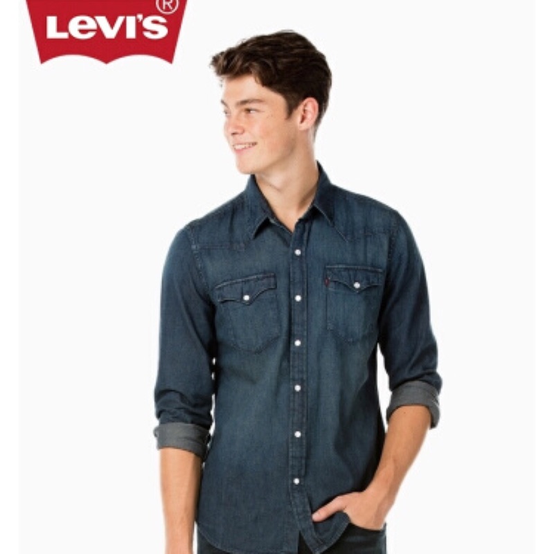 Levi’s 男生經典仿舊深藍牛仔襯衫