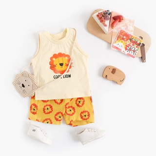Sanlutoz 夏季男女嬰服裝 純棉可愛動物印花 嬰兒學步衣服套裝