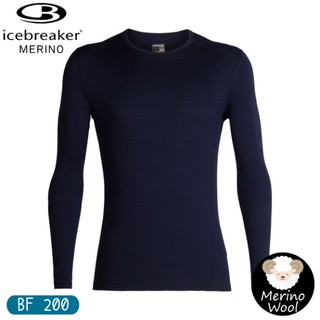 【Icebreaker 男 Oasis素色圓領長袖上衣 BF200《夜藍》】104365/保暖羊毛衫/機能服//悠遊山水