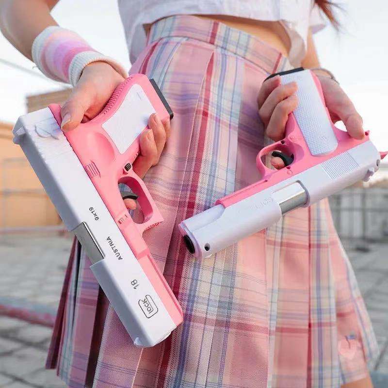 現貨抖音同款拋殼軟彈槍玩具格洛克柯爾特少女粉手槍可發射機關槍模型
