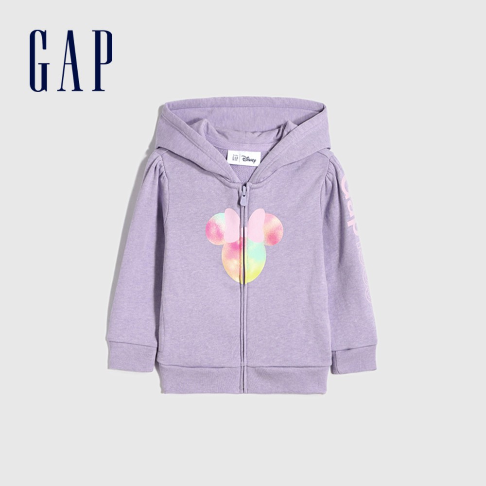 Gap 女幼童裝 Gap x Disney迪士尼聯名 連帽外套 碳素軟磨法式圈織系列-淡紫色(681239)