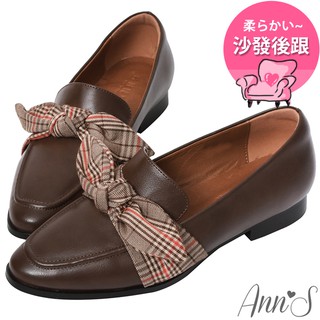 Ann’S學院風格-格子造型啾啾樂福鞋-咖