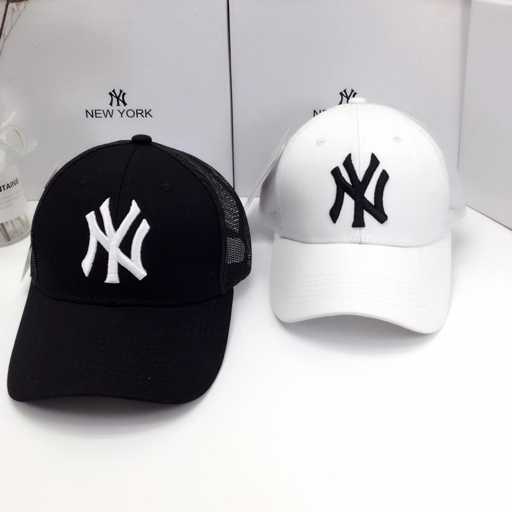 現貨實拍簡約大氣mlb半網帽 黑白雙色ny帽子洋基隊mlb經典logo刺繡可