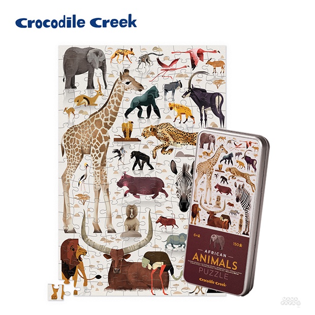 《美國Crocodile Creek》鐵盒圖鑑拼圖-非洲動物-150片
