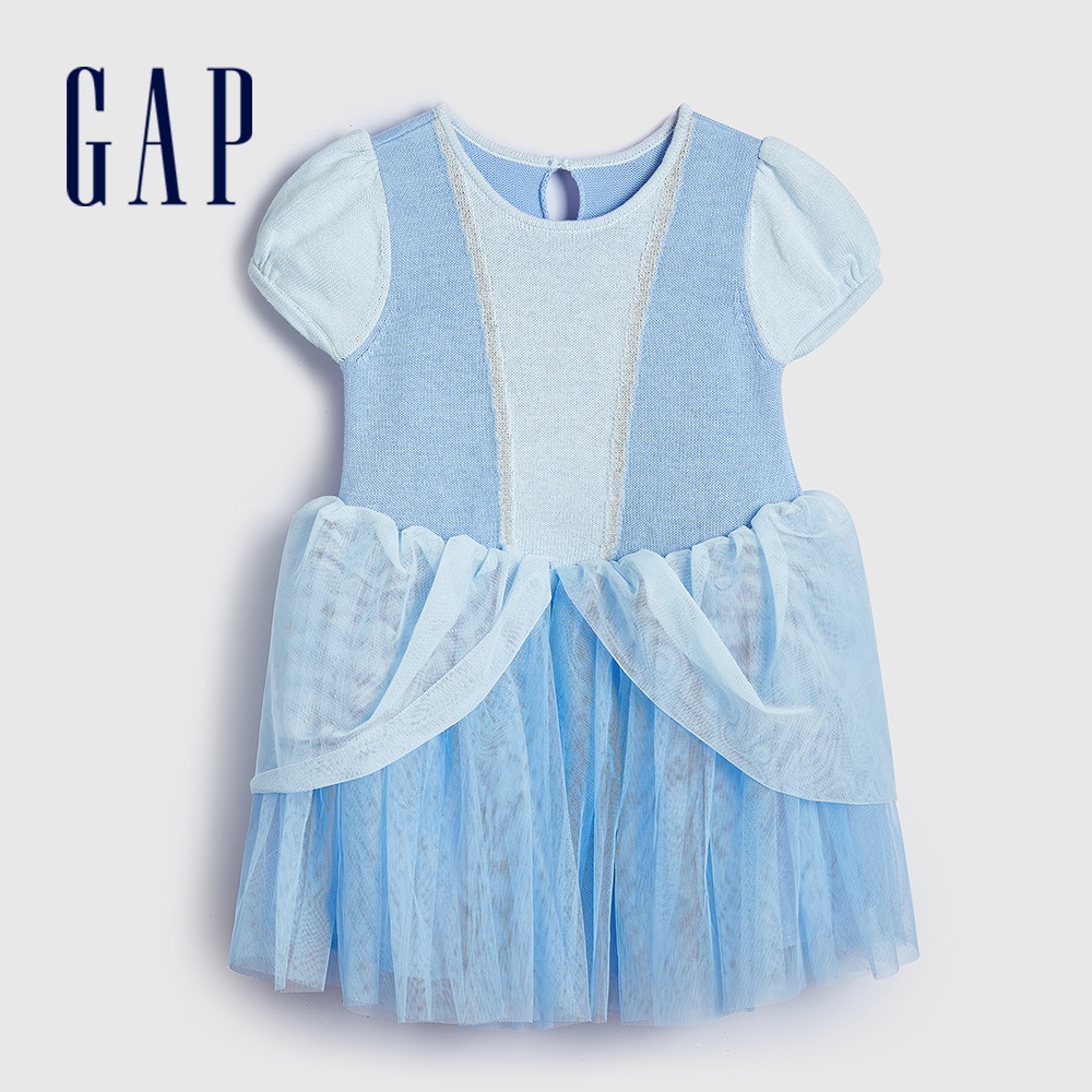 Gap 嬰兒裝 Gap x Disney迪士尼聯名 可愛公主短袖洋裝-藍色(871007)