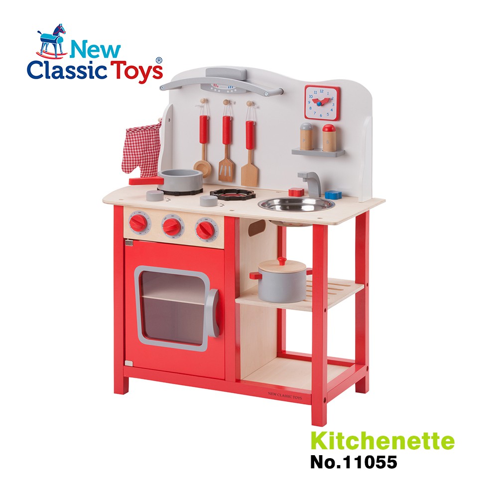 荷蘭New Classic Toys 活力小主廚木製廚房玩具 含配件9件 - 11055 小廚房 兒童廚房 木製廚房玩具