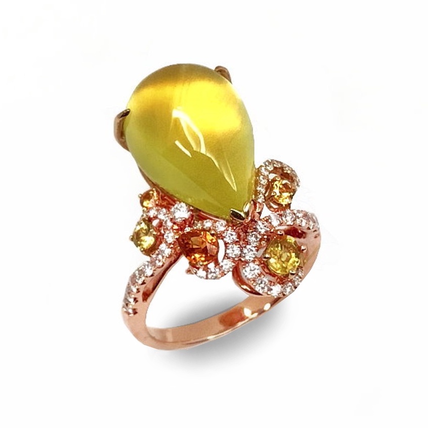 18K玫瑰金天然金黃色葡萄石鑽石戒指 基隆克拉多