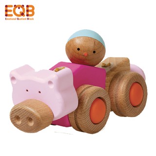 韓國EQB 益智旋轉積木組 -Single粉紅豬豬車 木頭玩具 兒童節 聖誕禮物