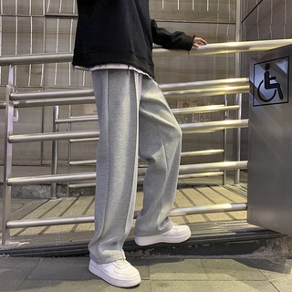 棉褲 素色前中壓線寬鬆直筒休閒長褲壓線棉褲 2色 M-2XL 運動寬褲.棉質長褲【臺灣出貨 現貨】