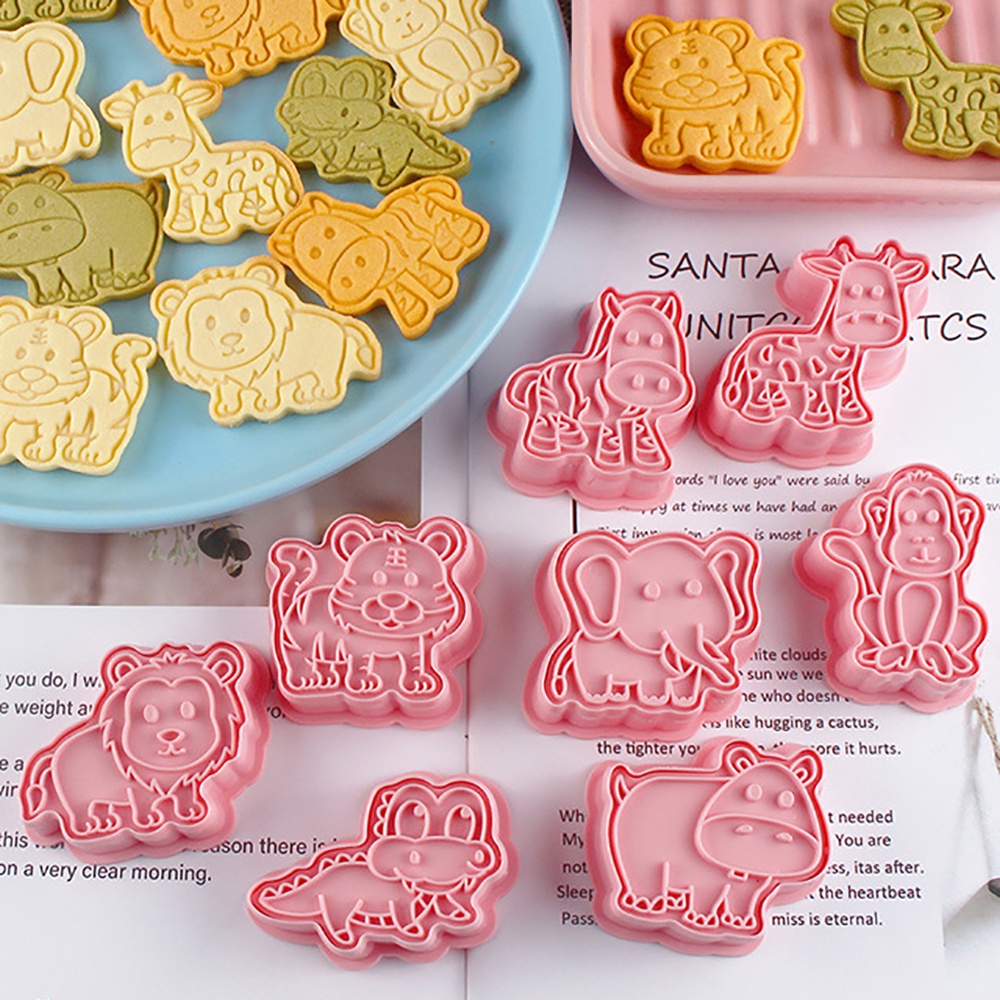 8 件/套森林動物餅乾切割器塑料 3D 卡通可壓餅乾模具餅乾郵票廚房烘焙糕點烘焙工具