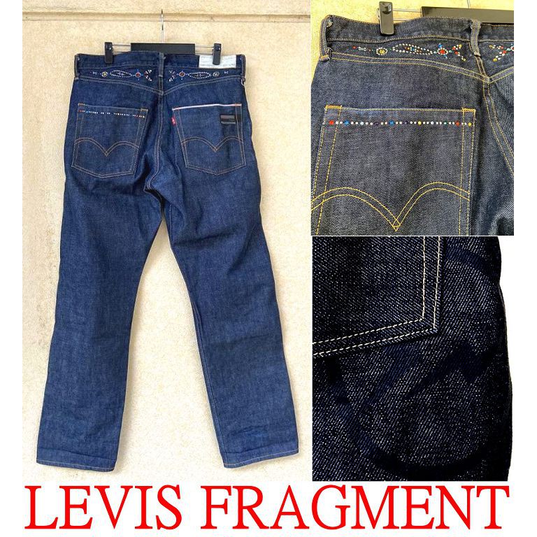 BLACK近全新LEVIS x FRAGMENT DISCO彩虹水鑽FENOM彩鑽原閃電原色單寧褲