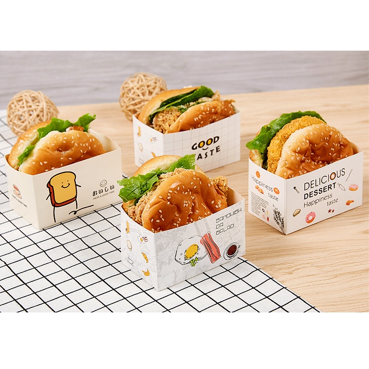 【歡樂派】三明治包装盒50入漢堡盒早餐厚蛋燒吐司打包盒韓式烘焙西點纸托