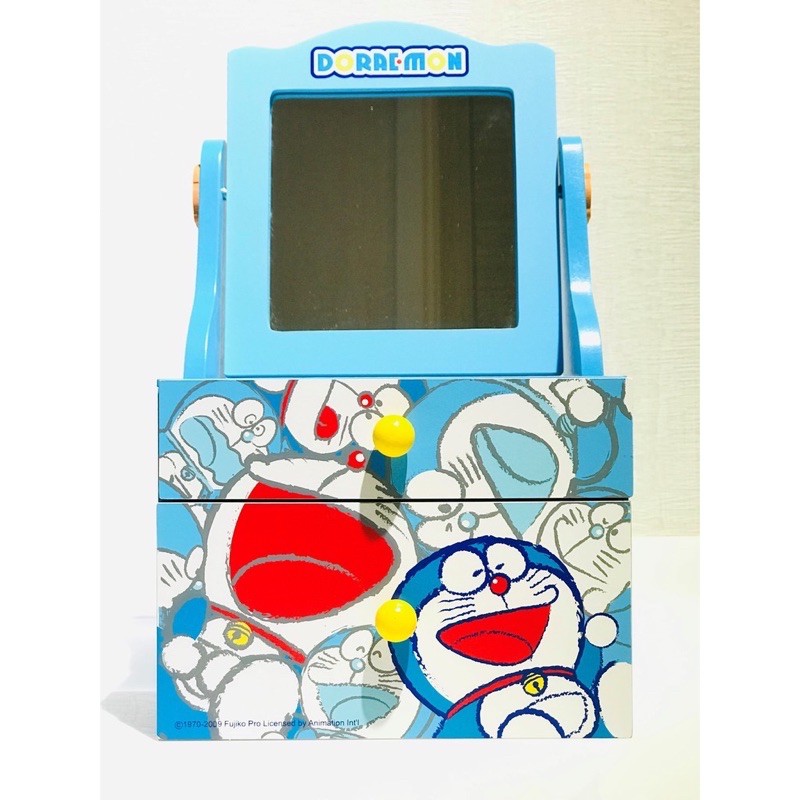Doraemon哆啦A夢 正版 木製抽屜式 置物盒 附鏡台 鏡子 收納盒 化妝盒