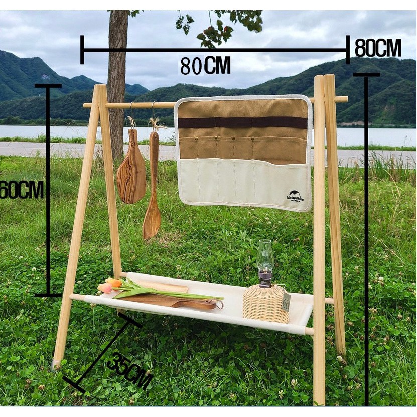 露營美學鍋碗掛架露營掛架便攜試三角架置物架木製野炊快速搭建含收納袋 蝦皮購物