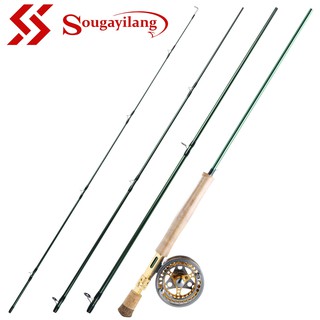 Sougayilang 嗖嘎一郎 木柄綠色飛蠅竿和7/8# 金銀飛蠅輪套裝組合 戶外旅行釣魚 飛蠅釣 飛蠅竿 飛蠅輪釣魚