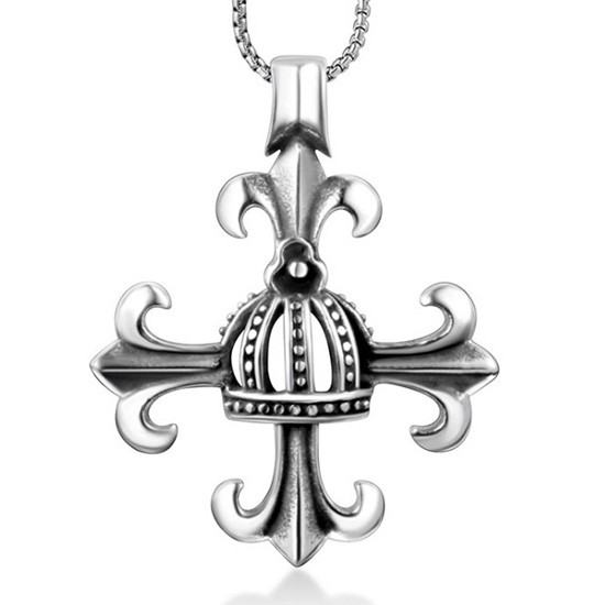 【CSP011】精緻個性歌德宮廷皇冠十字架鑄造鈦鋼墬子項鍊/掛飾